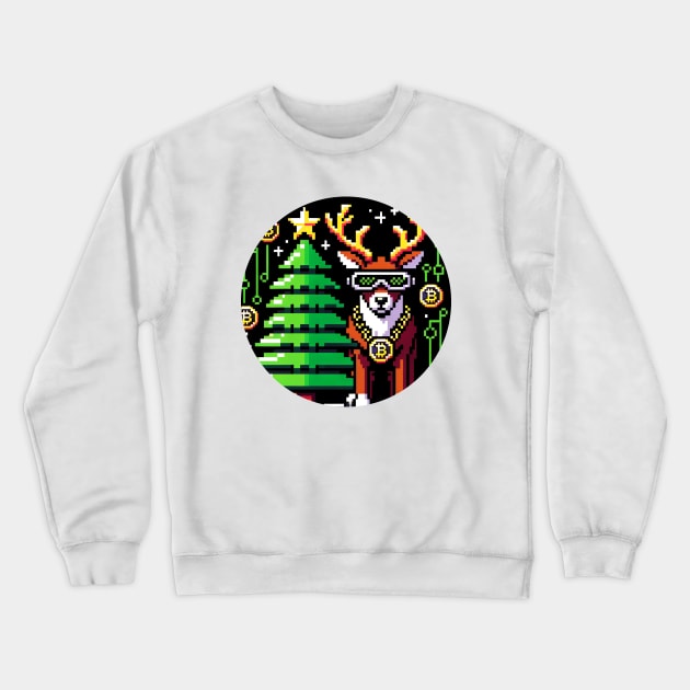 8-Bit Cyberpunk Reindeer - Futuristic Bitcoin Christmas Design Crewneck Sweatshirt by Pixel Punkster